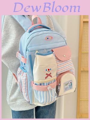 Nylon School Backpack For Girls With Waterproof Design And Letter Pattern For School And Travel