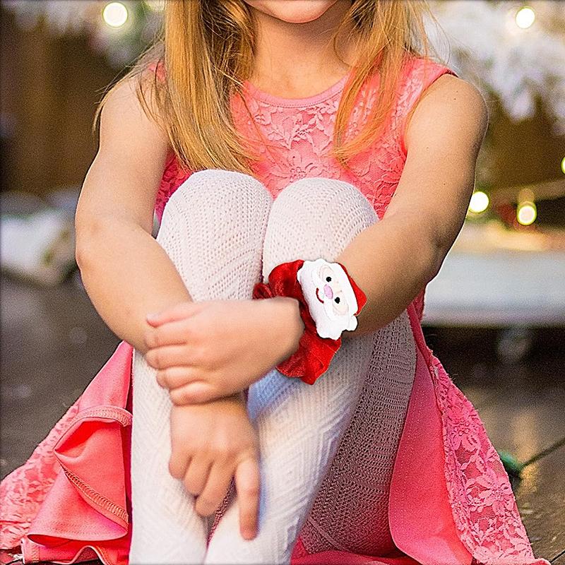 WTEMPO Women Girls Elastic Christmas Hair Ties with Christmas Series Pattern Design Soft Red Green Brown Hair Bands Xmas Ponytail Holders