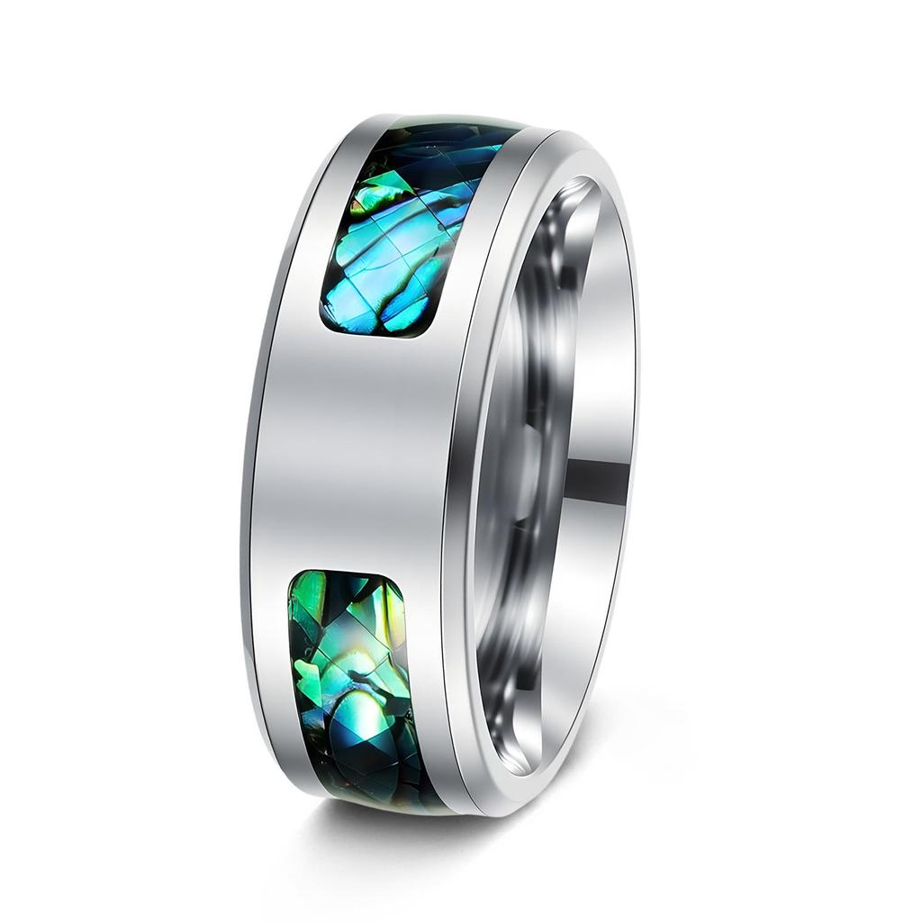 Men's Fashion Titanium Steel Opal Ring with Personalized Laser Engraving Option