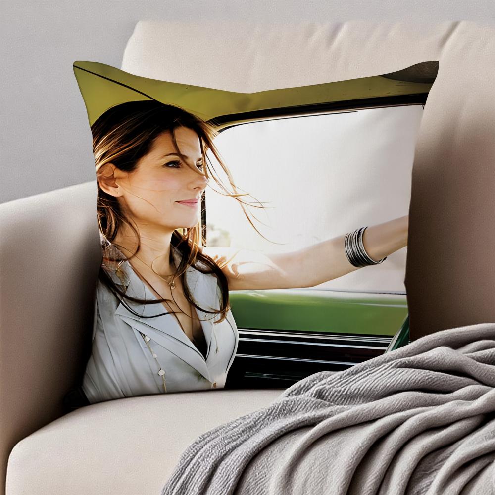SSandra Bullock Cushion Cover Pillowcase Antidustmite Invisible Zipper Short Plush Sofa Cushion