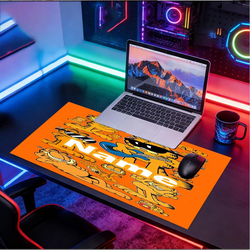 Custom Name Personalized Garfield Pattern Mousepad, Laptop PC Desk Mat, Decorative Desk Mat for Home Keyboard Pad Gift