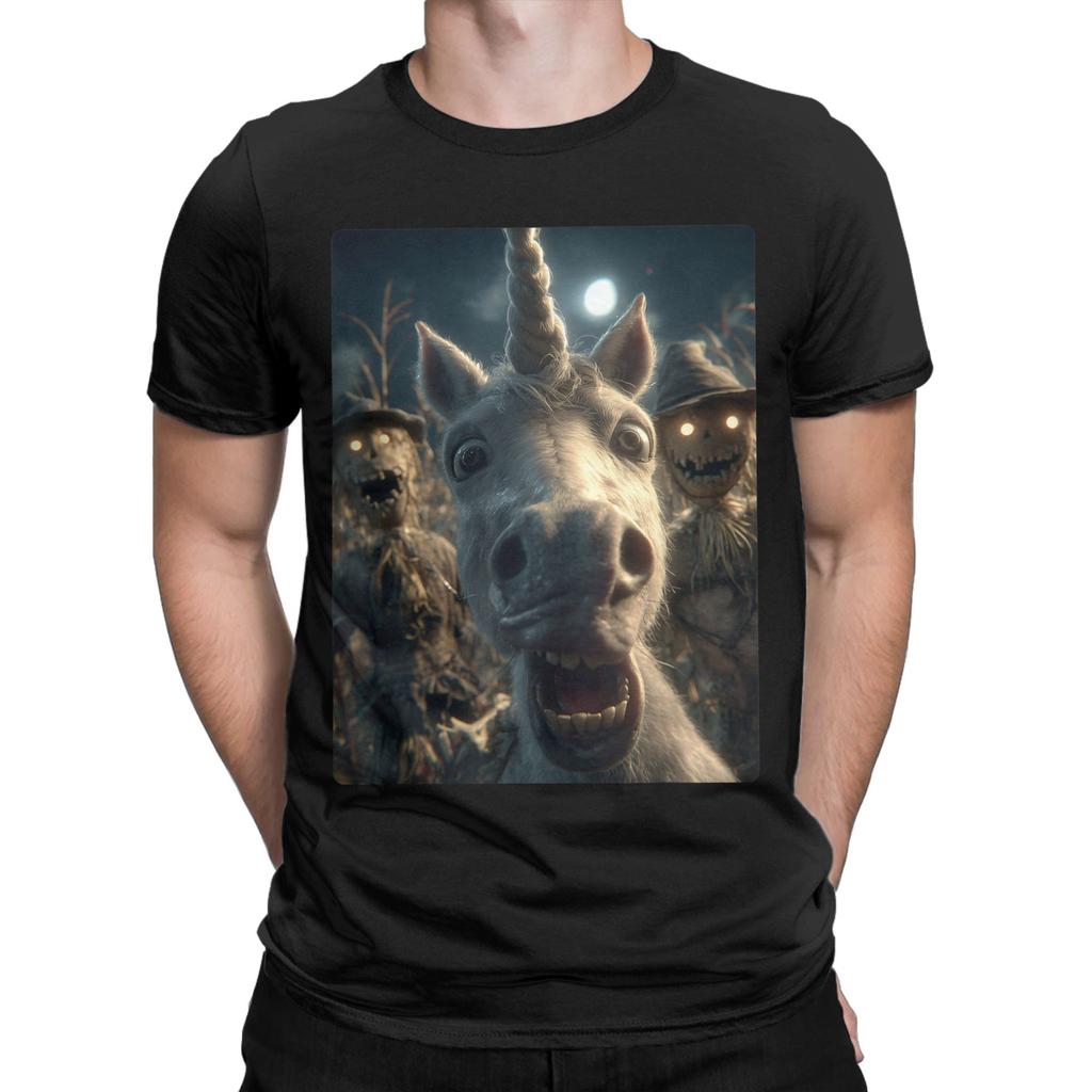 Selfie Funny Unicorn Scarecrows Men T Shirt Halloween Scary Funny Tee Short Sleeve Round Neck T-Shirt Cotton 6XL Merchandise