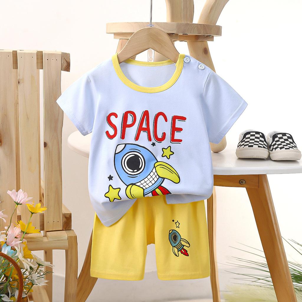 Children's short sleeved set, pure cotton boys' T-shirt, baby's summer children's clothing, girls' shorts, baby clothes, summer clothes