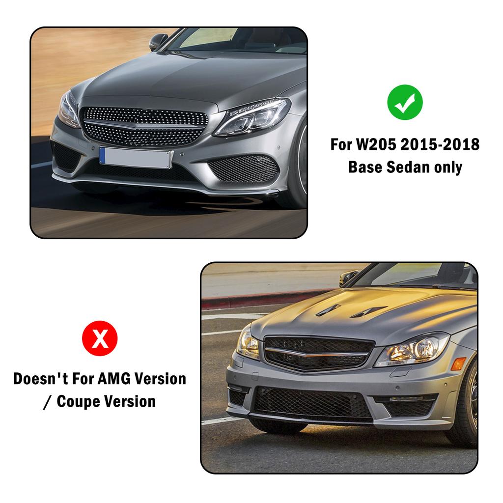 2PCS Front Fog Light Cover Fit MERCEDES BENZ C-CLASS W205 2015-2018 Base Sedan
