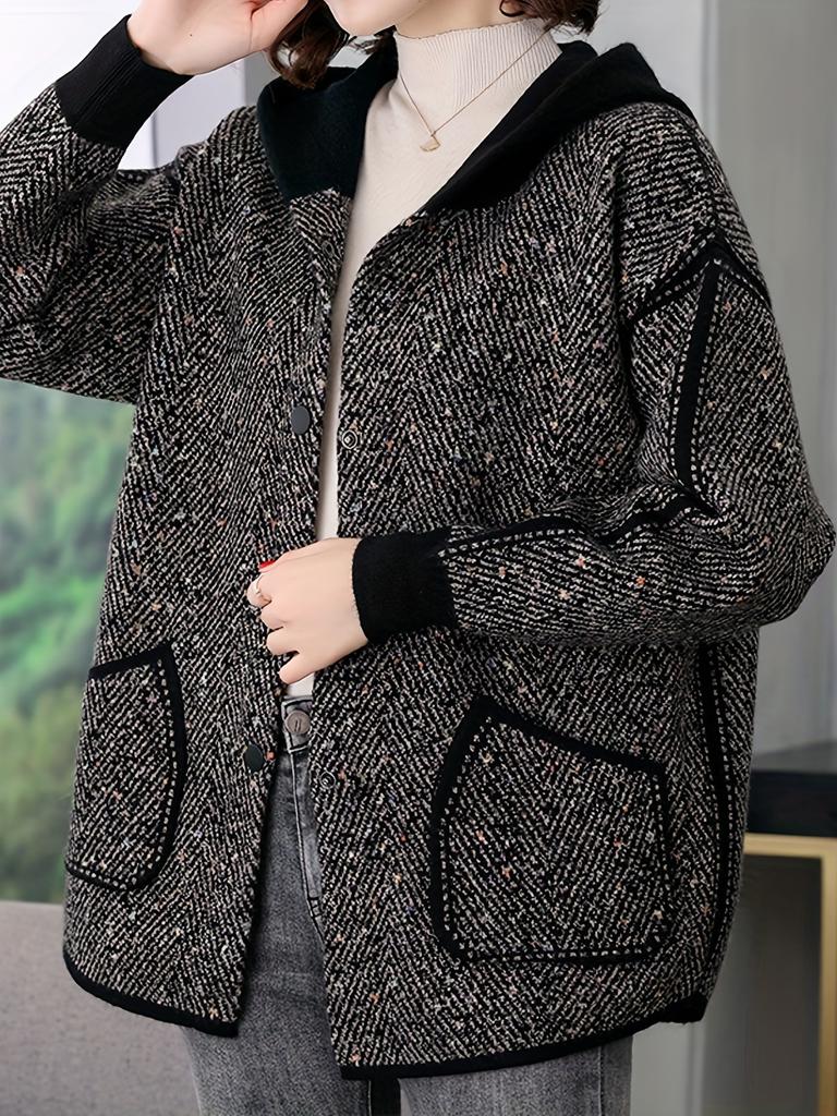 Button Front Hooded Jacket, Casual Long Sleeve Outerwear with Pockets, Women's Clothing