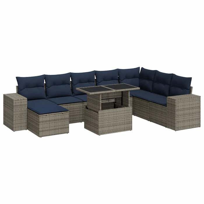 VidaXL Salon de jardin avec coussins 9 pcs gris résine tressée acacia 3326852
