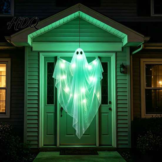 Glowing Mesh Ghost for Porch Halloween Hanging Light Up Decoration, Large Spooky Flying Haunted House Ornaments Front Yard Patio Lawn Garden