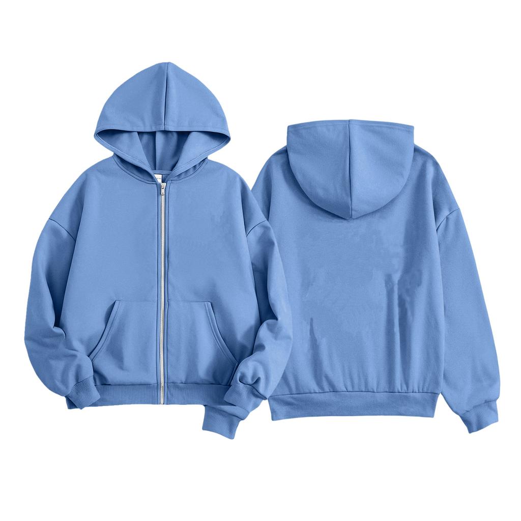 Leichter Kapuzenpullover mit Reißverschluss für Mädchen mit Taschen, Langarm, Farbe, Lässiges Oberteil für den Alltag