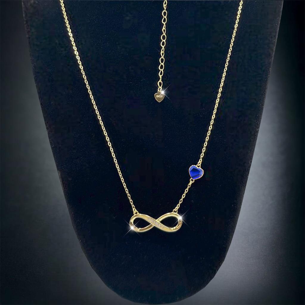 Złoty naszyjnik infinity z cyrkoniami - srebro 925 - pozłacane 24k - majestic blue - (45cm) - prezent na gwiazdkę