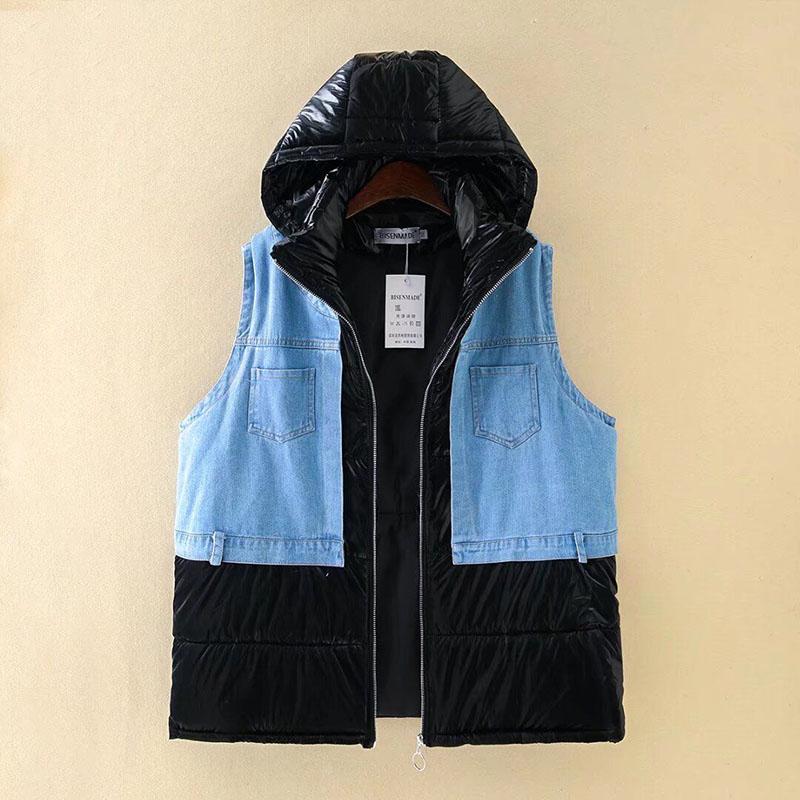 

Жилет женский зимний хлопковый без рукавов топы с подкладкой большого размера жилет оверсайз утолщенный пуховый повседневный на молнии XXXL чёрный