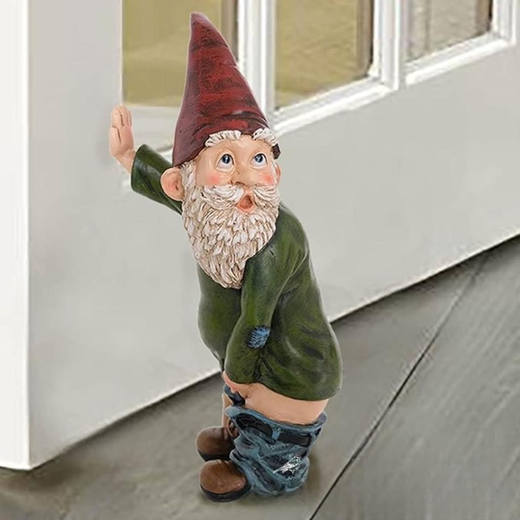 Gartenzwerg Statue - Polyresin - Willy der pinkelnde Gartenzwerg für Rasenornamente, Innen- oder Außendekorationen - Rote und grüne lustige Zwerge