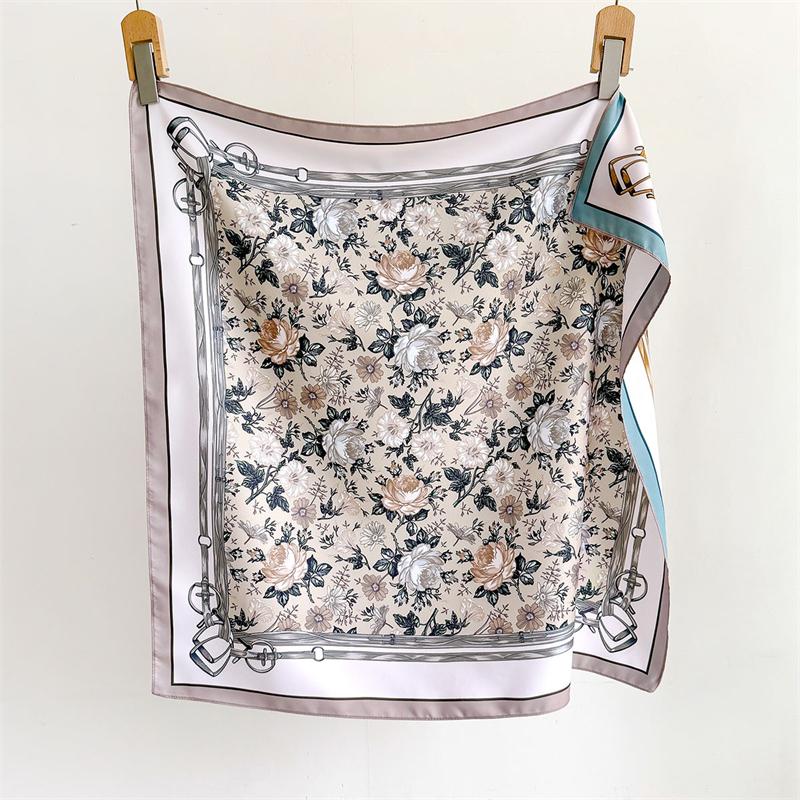 Luxury Brand Square Scarf Design Double Side Shawl Wrap 70cm Print Twill Silk Women Hijab Female Foulard Headband Bandana