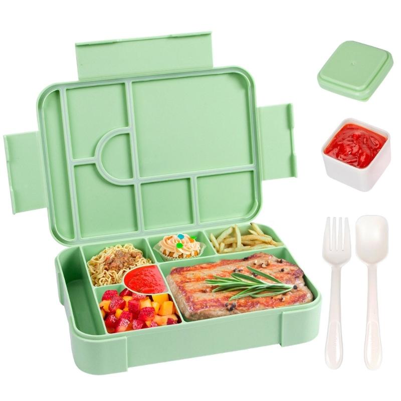 Stackable Plastic Lunch Box with Multiple Compartments Microwave Safe Bentos Container for Students Children School Meal Preparation