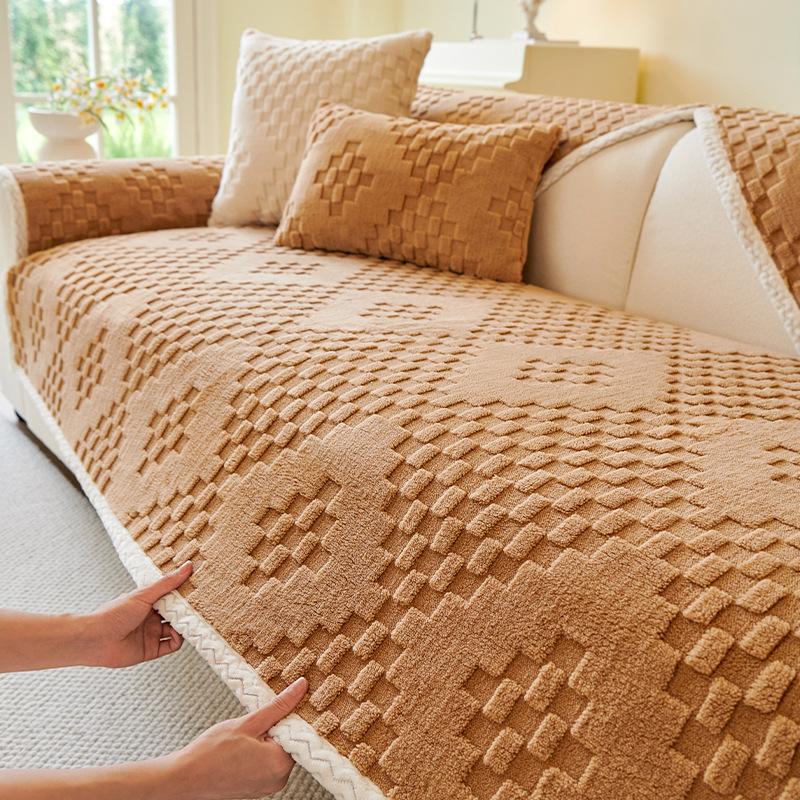 New Light Luxury High-End Sofa Cushion, Winter High-Gram Comfortable Cotton Lint Cotton Anti-Cat Scratch Sofa Cover Sofa
