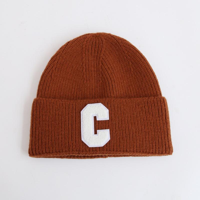Autumn and Winter New Knitted Hat Children's Leisure and Warmth C Letter Wool Hat Student Pullover Hat Tide