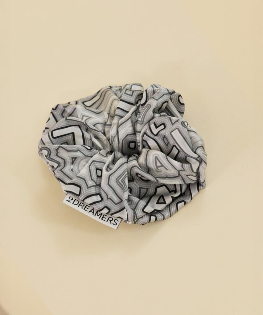 2Dreamers Letter Maze Black Silk Scrunchie