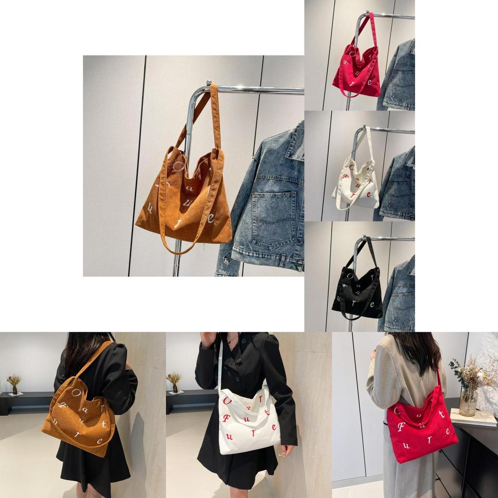 Large Capacity Stylish Canvas Tote Bag For Students In Trendy Black Red And White Colors