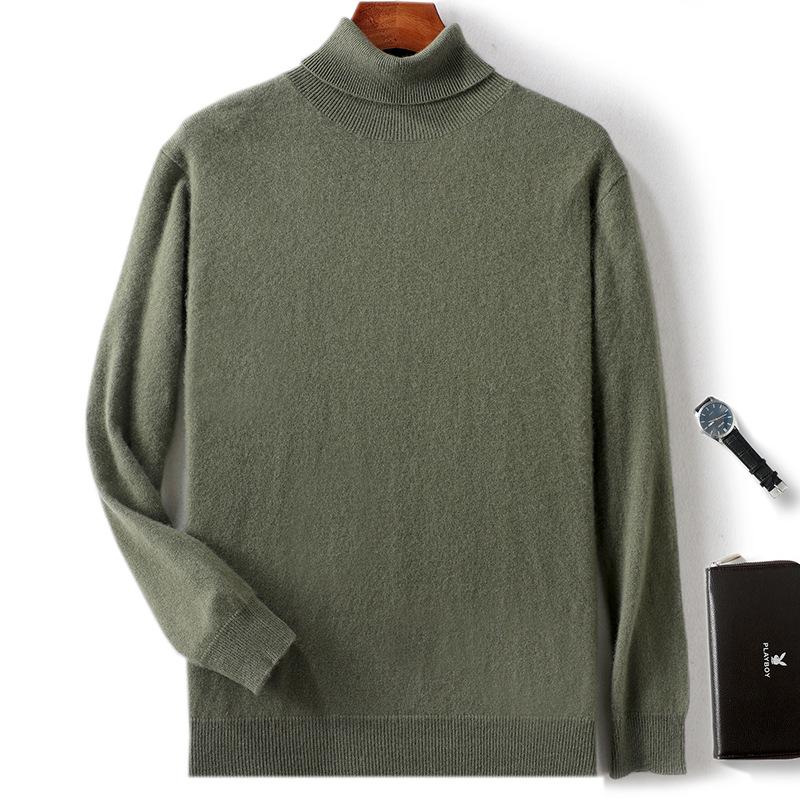 New high lapel cashmere sweater men's solid color knitted primer sweater loose inner sweater