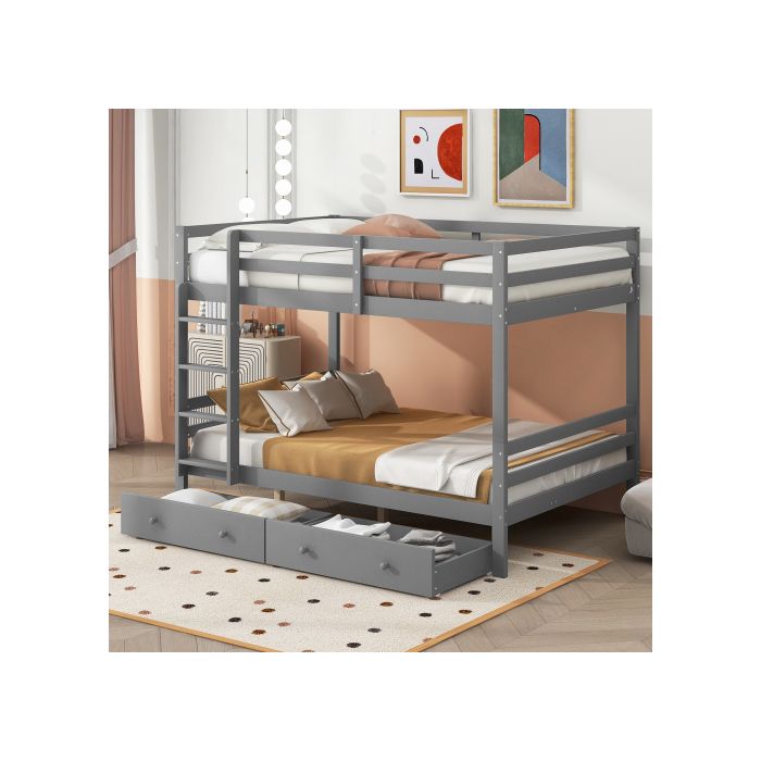 Lits superposés - MUVOE - 140x200cm - Gris - Avec tiroirs - Construction robuste