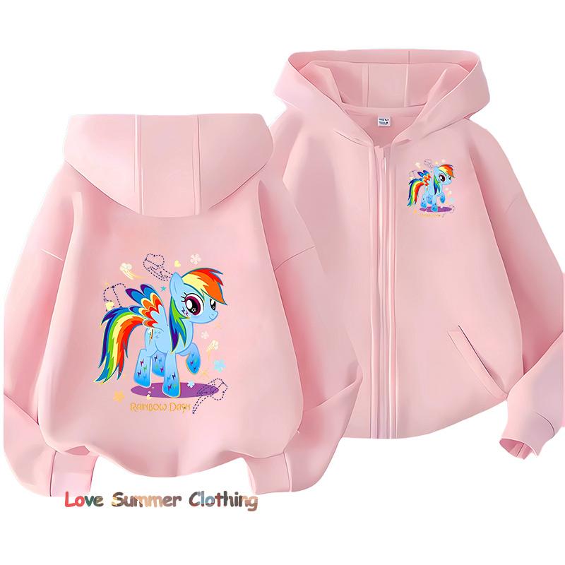 Little Girls Hoodie Zip Up Cute Pony Girls Fall Hooded Jacket Zip Little Pony Autumn Pullover Casual Hoodie Size 100-160