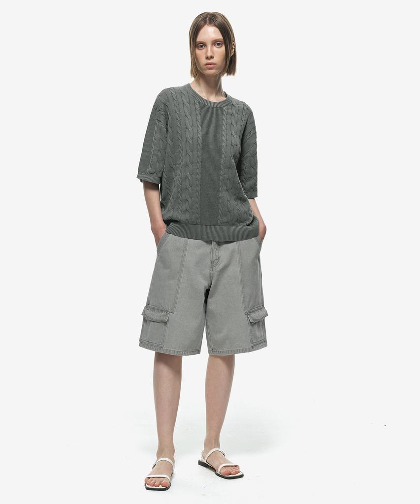 Sekeonmonollogeu Washed Round Fisherman Cable Half Knit [Gray]_Sekt023Gray
