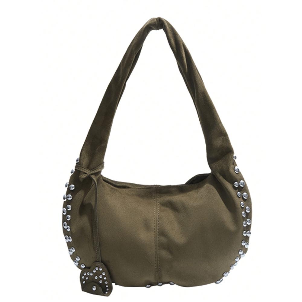 

Повседневная универсальная сумка-ведро из замши с заклепками, модная женская сумка через плечо, подходящая для ежедневных поездок на работу, свиданий, шопинга темно-зеленого