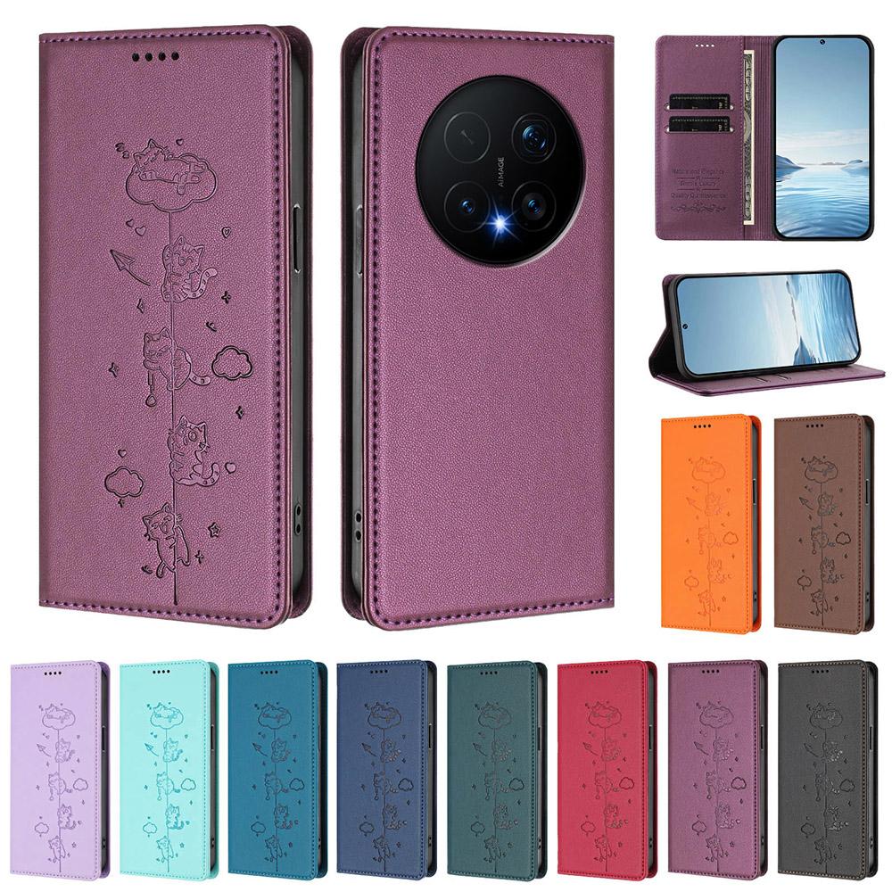 Cute Cat Leather Flip Wallet Case For Honor 500 400 200 Smart Pro Lite Play 10 4G X9D Book Card Slot RFID Protective Phone Cover