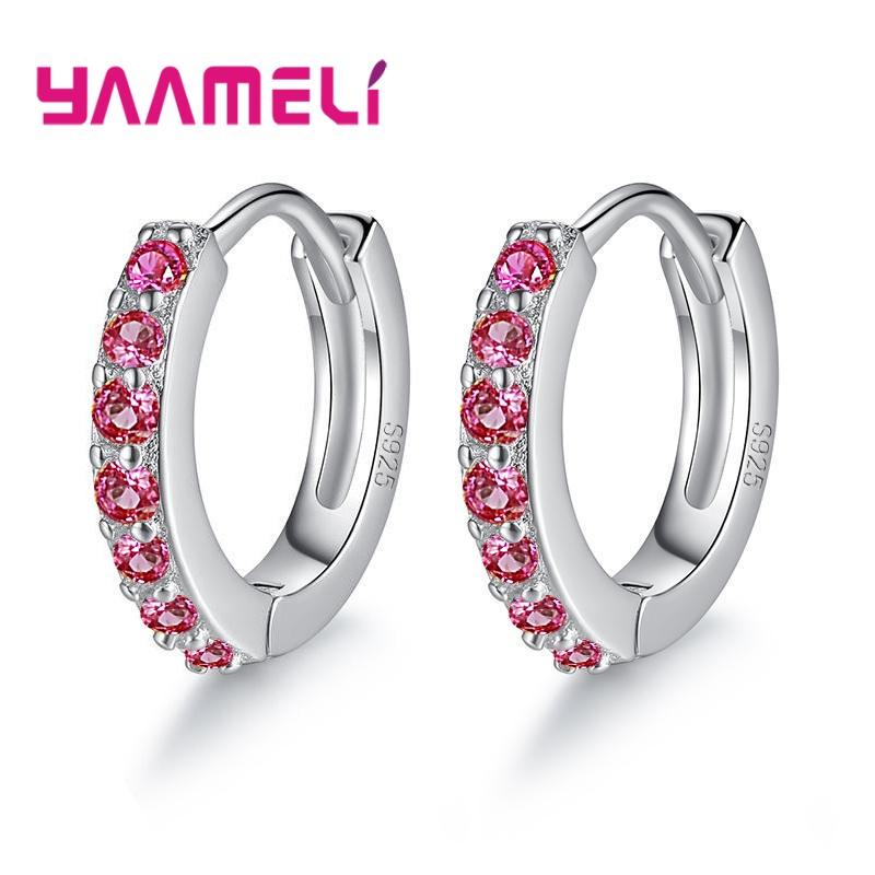 Classic 925 Silver Multicolor Cubic Zircon Small Hoop Earrings for Women Girls Wedding Party Fashion Jewelry Gifts
