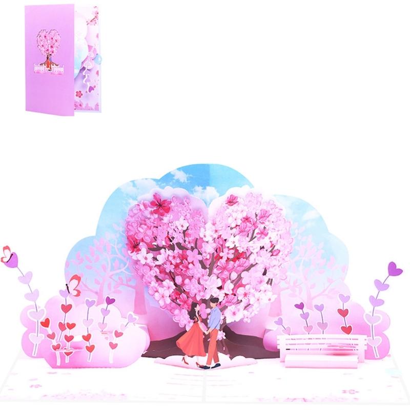 

3D-открытка с цветами и парой с конвертом. Свадебная открытка ручной работы. Красочная поздравительная открытка на дни рождения и годовщины.