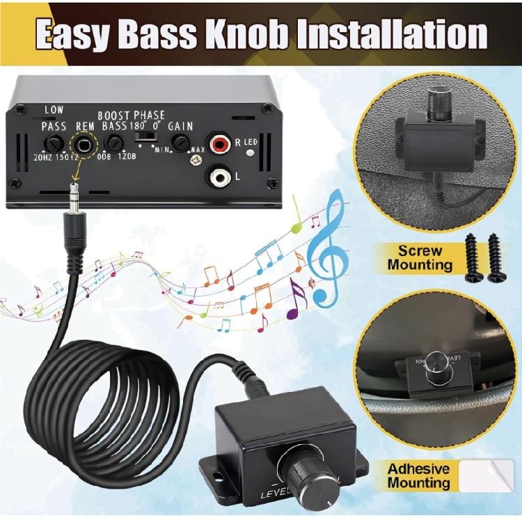 Vehicle Audios Controller Knob Car Amplifier Volumes Regulator AUX Volumes Knob Quick Install Bass Subwoofer Adjuster