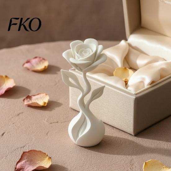Matte White Home Decor 3D Printed Artificial Flower Ornaments, Rose Figurine with Realistic Open Petals, Delicate Petal Sculpture
