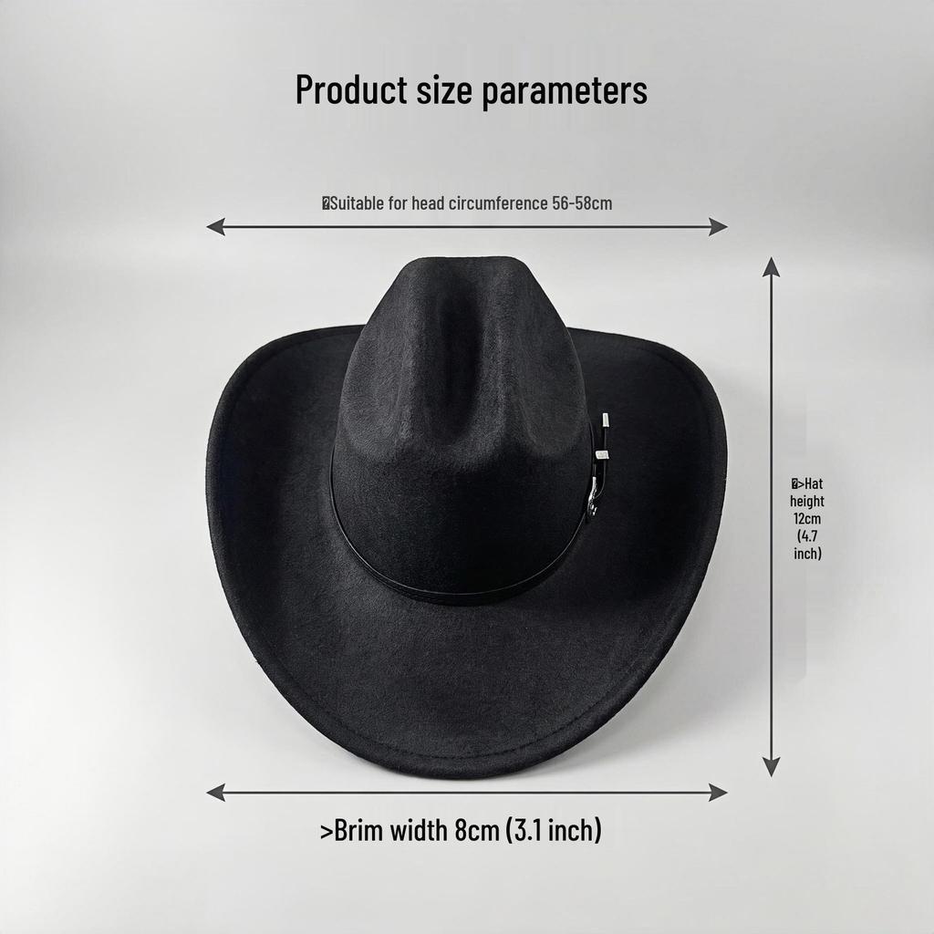 Spring & Autumn Wide Brim Jazz Hat with Sun Protection and Leather Belt - Bull Head Design, Denim Fabric