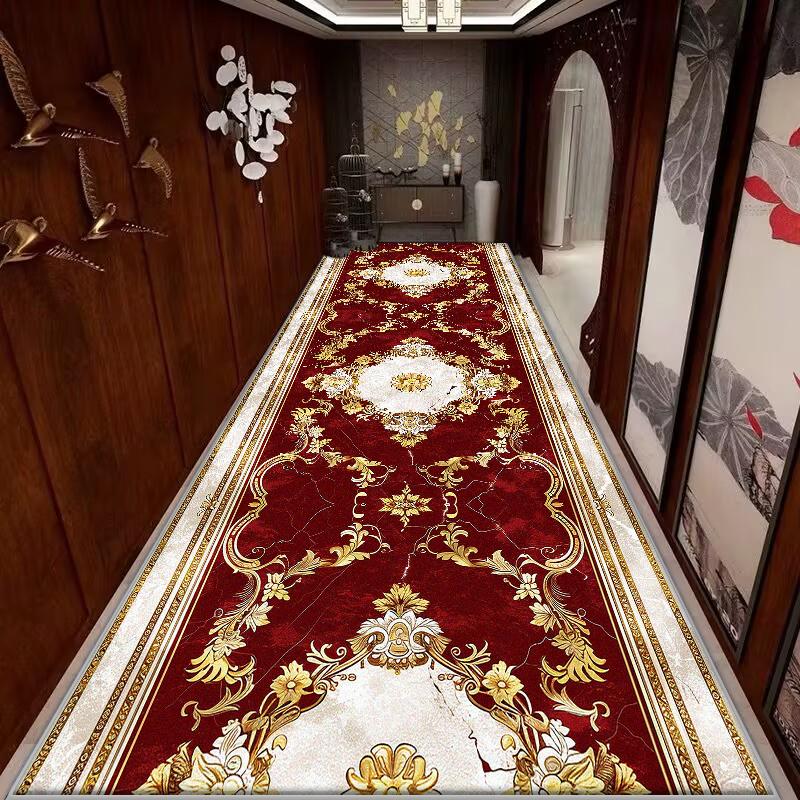 European Style Non-slip Long Corridor Carpet Decoration Home Light Luxury Runners Entryway Washable Rug Lobby Customizable Mat