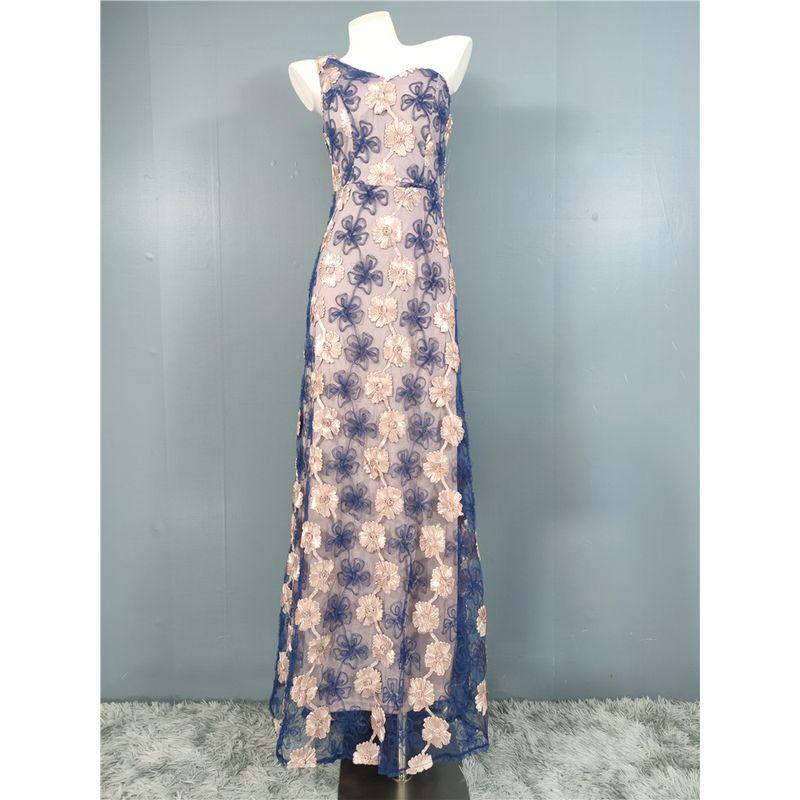 

Экспортное Одиночное Вечернее Платье с Высокотекстурной Трехмерной Вышивкой из Сетки Аура на Одно Плечо, Макси-платье со Шлейфом Blue S