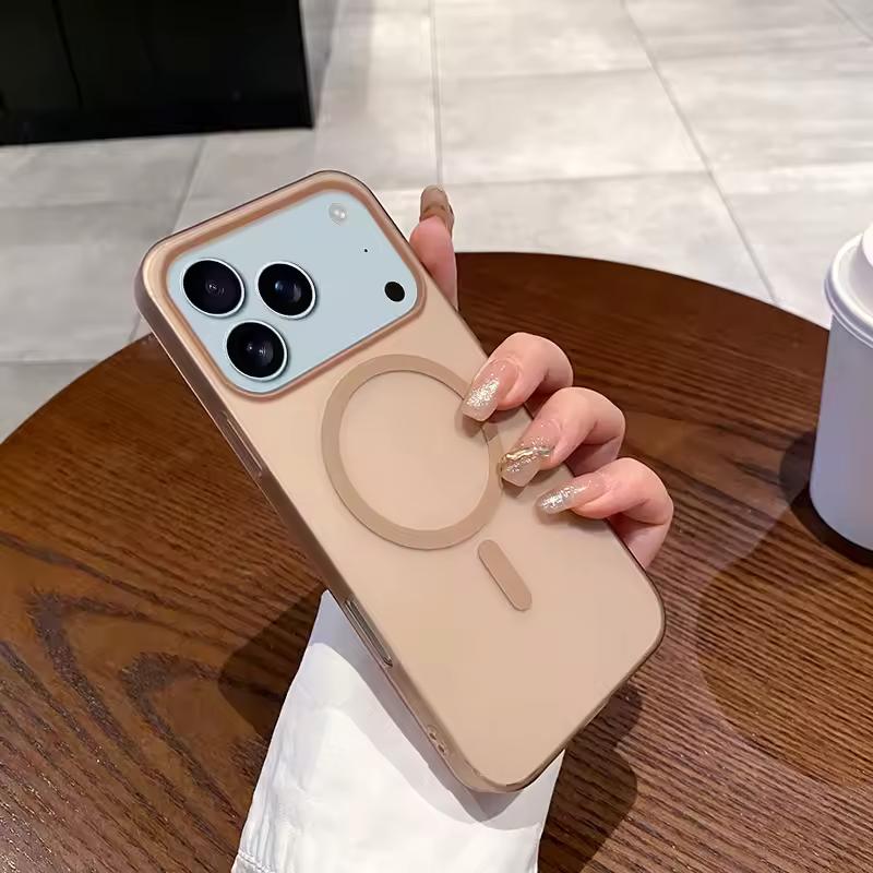 

Ультратонкий матовый чехол для iPhone 17 Air 16 E 15 14 13 12 11 Pro Max Plus Магнитный для беспроводной зарядки Magsafe PC-накладка iPhone 15 золотой