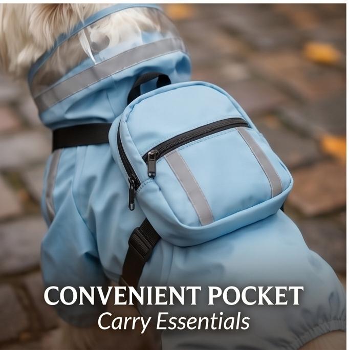 Waterproof Four-Legged Tail-Covering Dog Raincoat with Built-In Backpack Leash-Ready for Small Medium Dogs Rainy Day Outdoor Walks & Trips