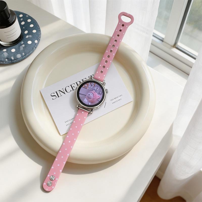 

Polka Dot Double Stud Leather Strap for Huawei GT65, Xiaomi 89PRO, Apple Watch Fits: Huawei GT5 41mm рожевий