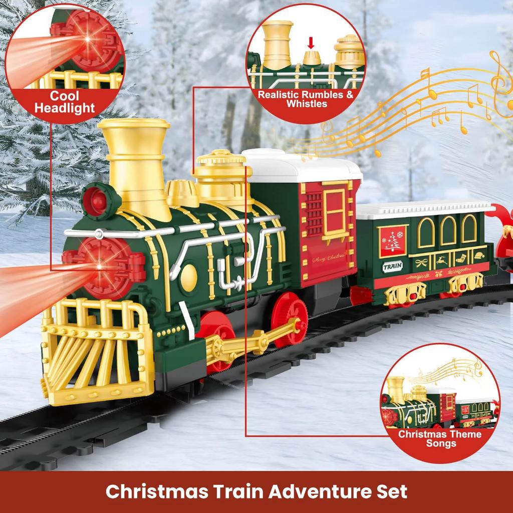 Christmas Electric Track Train Set Children Toy Railway Trains Cargo Car Model with Sounds Lights Kids New Year Xmas Gifts Decor