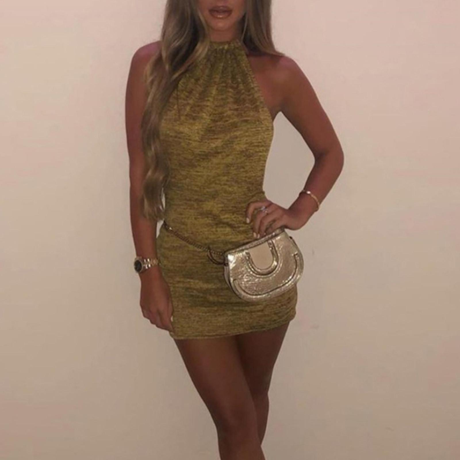 

Женская мода, повседневный однотонный тонкий сексуальный топ на подтяжках с открытой спиной S золотой