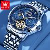 OLEVS 6690 Automatic Watch for Men Starry Sky Tourbillon Design Moon Phase Date Stainless Steel Luminous Waterproof Wristwatch