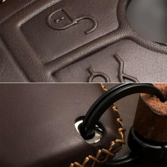 Real Leather Car Key Fob Case Cover Holder Chain For Mercedes Benz Accessories