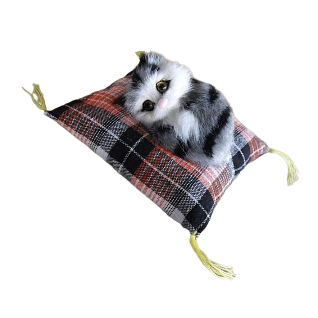 Simulation Animal Model Stuffed Sleep Cats Doll Plush Furry Kitten Ornament On Cushion Mat for Children Adult Present
