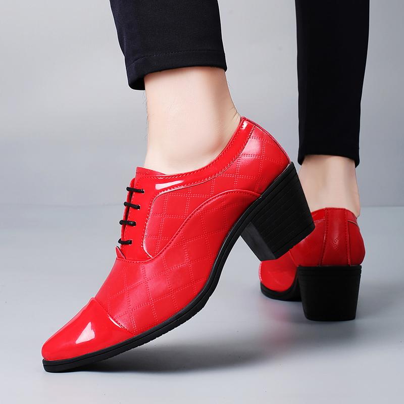 Uomo Tacco Alto Rosso Wingtip Pelle Nera Derby Abito da Sposa Danza Business Formale Scarpe da Ascensore Scarpe Rialzanti Taglie Forti