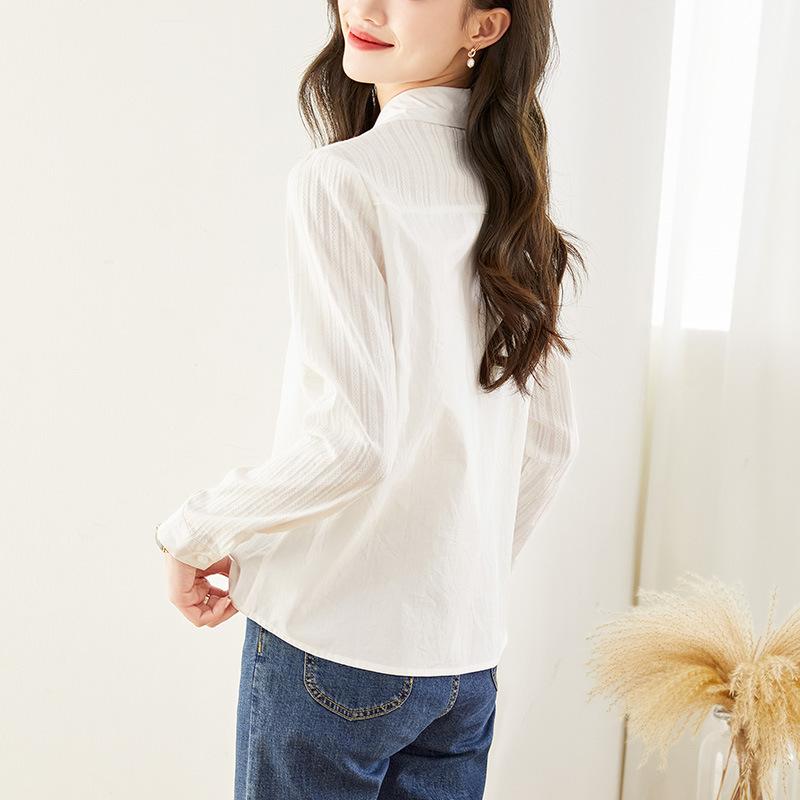 Pure Cotton White Shirt for Women Long-sleeved Spring New Doll Collar Top Design Sense Commuting Temperament Shirt