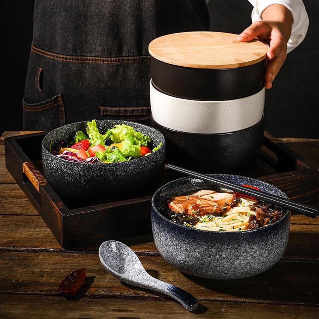 6.5 Inch Japanese Ramen Bowl Set 1000ml Large Ceramic Noodle Bowl Microwave and Dishwasher Safe, Vintage Japanese Style Soup Bowl for Udon, Pho, Salad