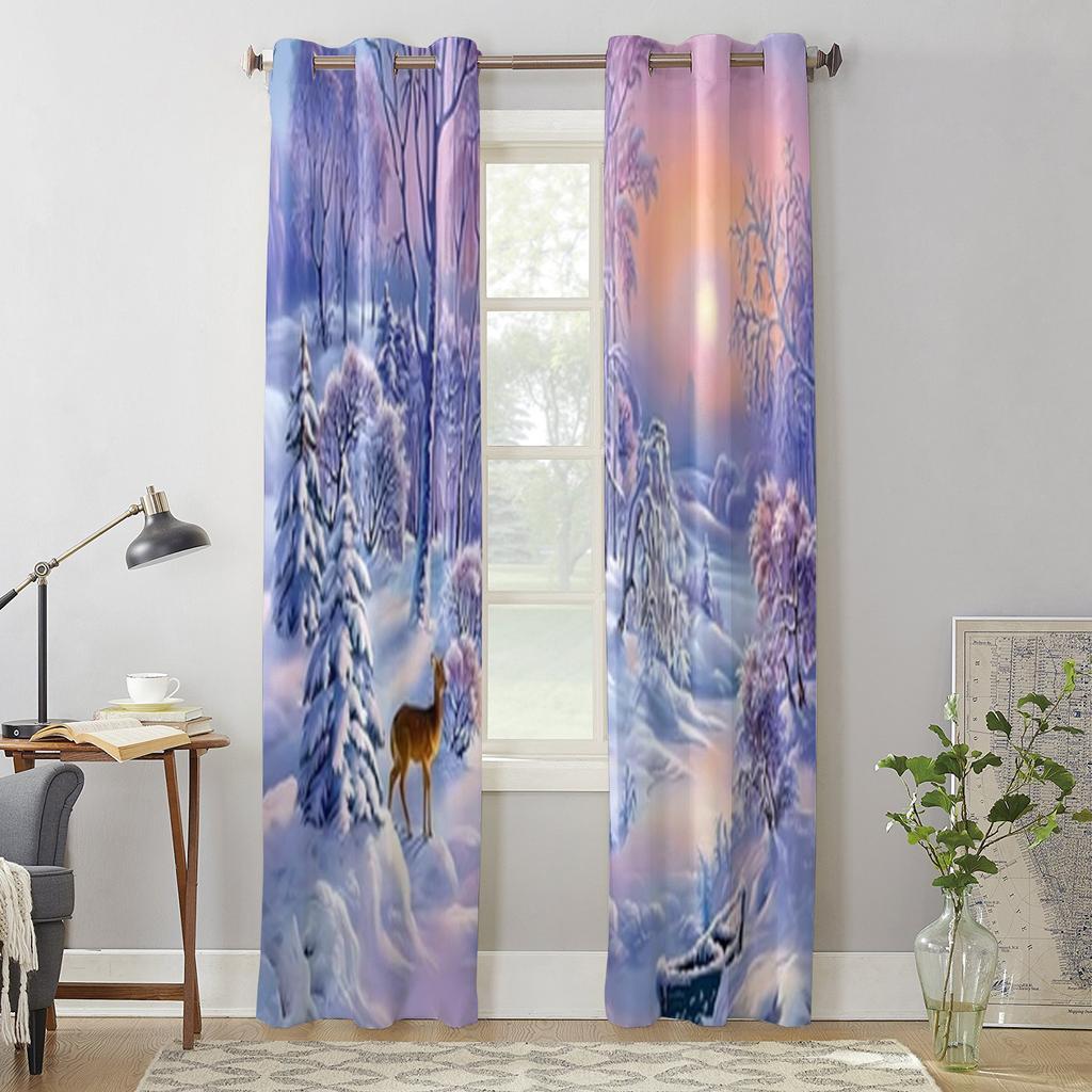 Beautiful Deer And Winter Snow Window Curtains For Living Room Bedroom Luxury Modern Kitchen Curtains Fabric Drapes