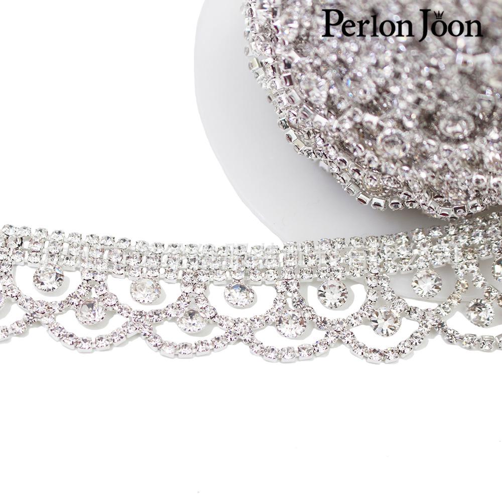 Bordo in Pizzo con Strass Premium per Abiti da Sposa Fai-da-Te, Scarpe, Borse e Decorazione
