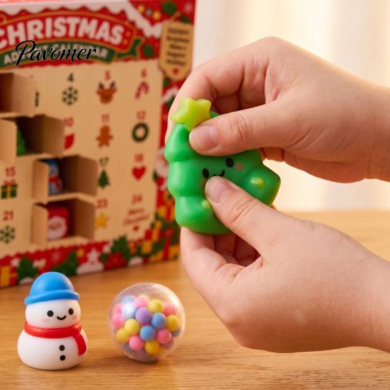 Soft Slow Rebound Toy Christmas Squeeze Advent Calendar 2026, 24 Days Mini Rising Fidget Cute Santa Tree Snowman Ornaments Toys Countdown Calendar,