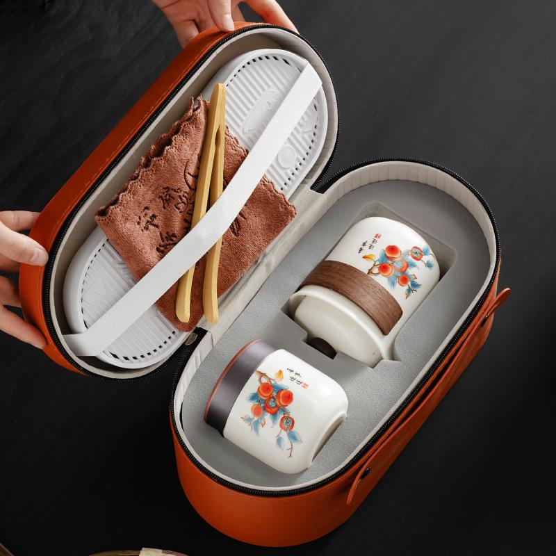 Business small set, simple coarse pottery, portable travel tea set, retro outdoor souvenir, fixed printing, corporate gifts