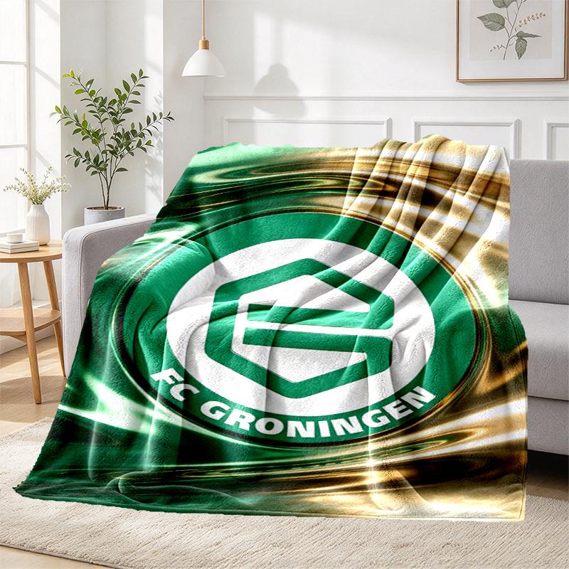 FC Groningen Pattern Blanket for Home Decoration, Bed, Sofa, Car Travel, Camping, Suitable for All Seasons, Birthday Christmas Gift